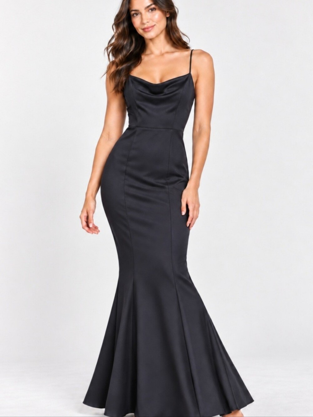 Lipsy London Satin Cowl Neck Mermaid Fishtail Maxi Gown Navy US 4